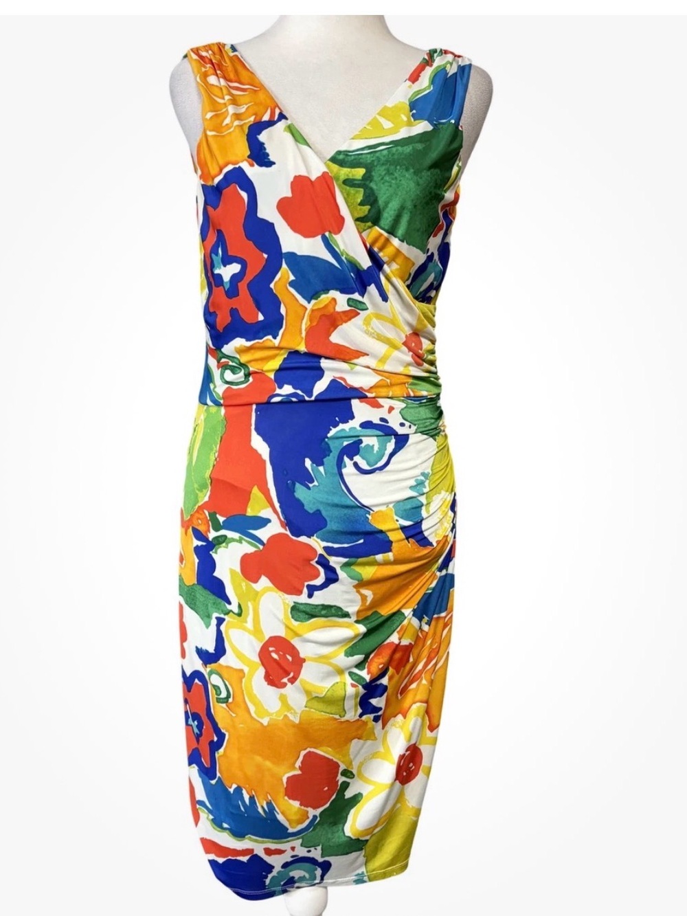 Sz 14 Lauren Ralph Lauren Multicolor Floral Cowl-Neck Jersey Dress